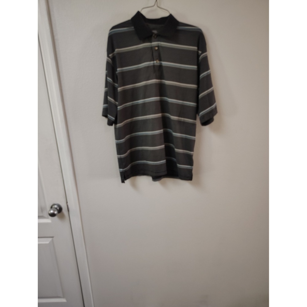 Kirkland Signature Mens Performance Polo Shirt M‎ Charcoal Gray Striped Golf Tee
